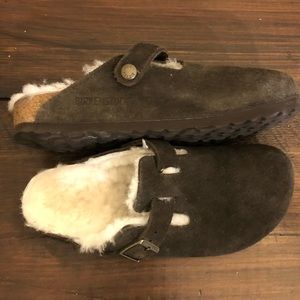 Birkenstock | Shoes | Birkenstock Boston Shearling Suede Leather Clogs Mocha  36 | Poshmark